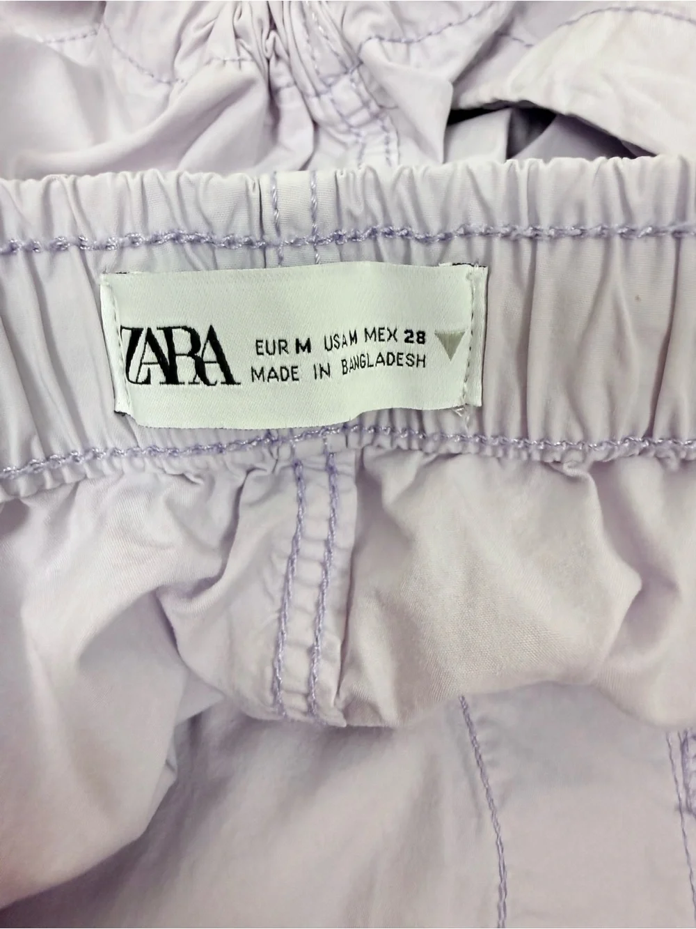 ZARA Lilac Cotton Parachute Cargo Pants Elastic Drawstring M Y2K Gorpcore Casual